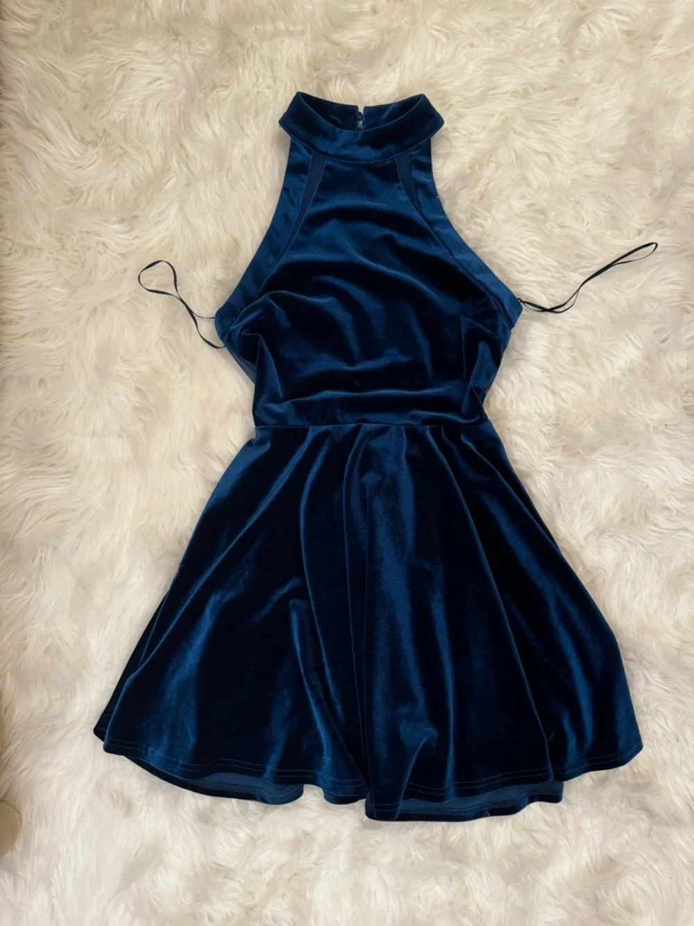 Silence + Noise Teal Velvet Halter Skater Dress XS Open Back - Picture 2 of 12